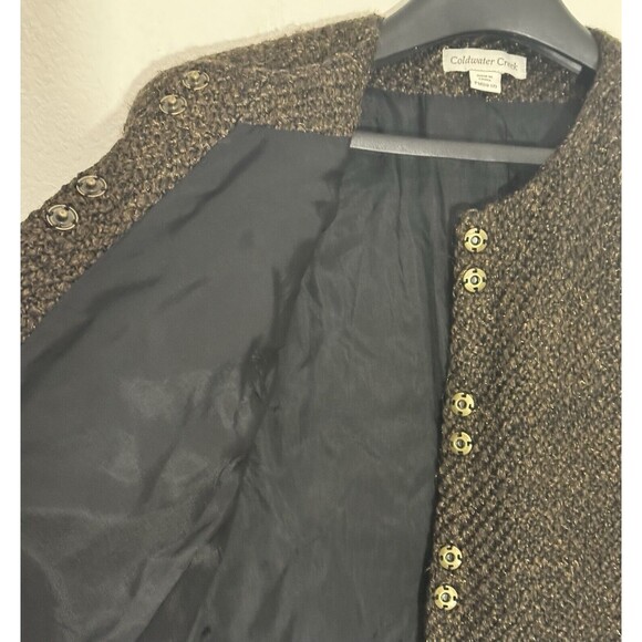 Coldwater Creek Tweed Jacket Blazer 3/4 Sleeve Metallic Brown - Picture 6 of 10